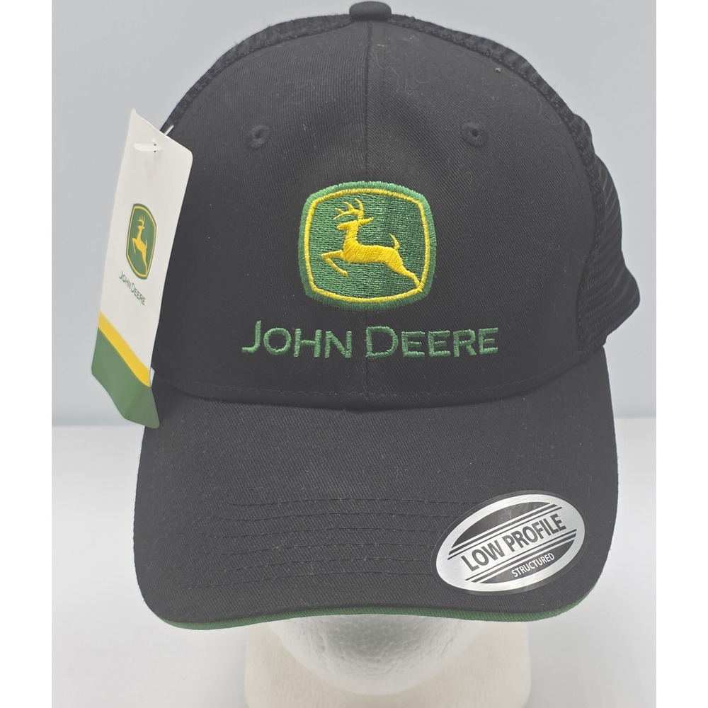 John Deere Trucker Hat Black Mesh Low Profile Snapback NWT